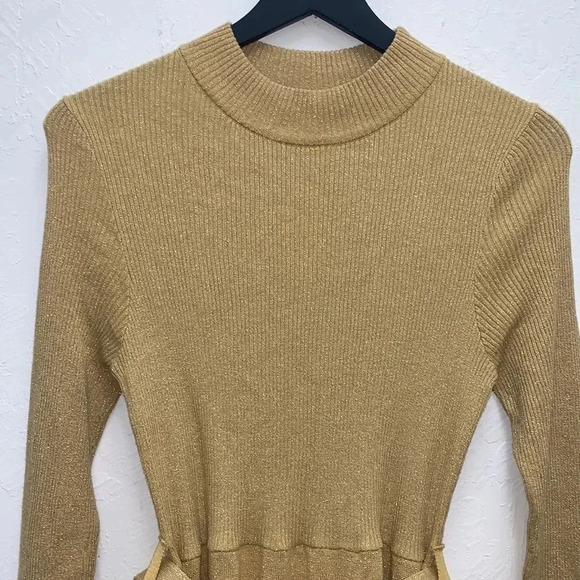 Free People NWT Gold Mini Sweater Dress Size Medium - Picture 3 of 7